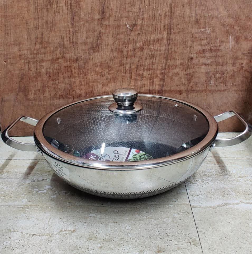 34cm wok korai Both Side honeycomb 316Steel Grade With Lid